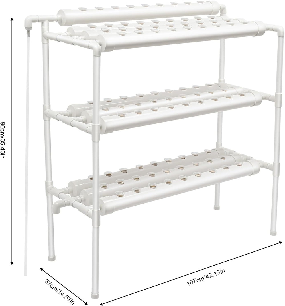 Háromrétegű hidroponikus termesztőkészlet 90/108 ültetési hellyel és vízszivattyúval, PVC talajmentes növénytermesztő rendszerekkel, hidroponikus termesztőkészletekkel zöldségekhez és gyümölcsökhöz (108 ültetési hely)