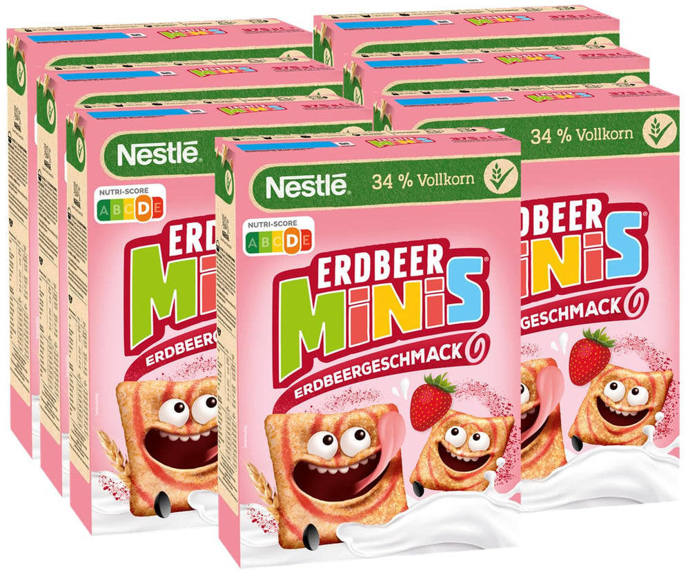 Nestlé Strawberry Minis, eper ízű teljes kiőrlésű gabona, 7 db (7x375g) csomag