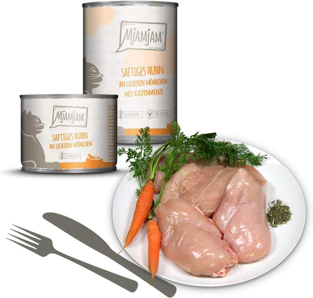 MjAMjAM - Hrană umedă premium pentru pisici - Pachet mixt I - Pui, Vită, Inimi, pachet de 6 (6 x 200 g), fără cereale cu carne suplimentară