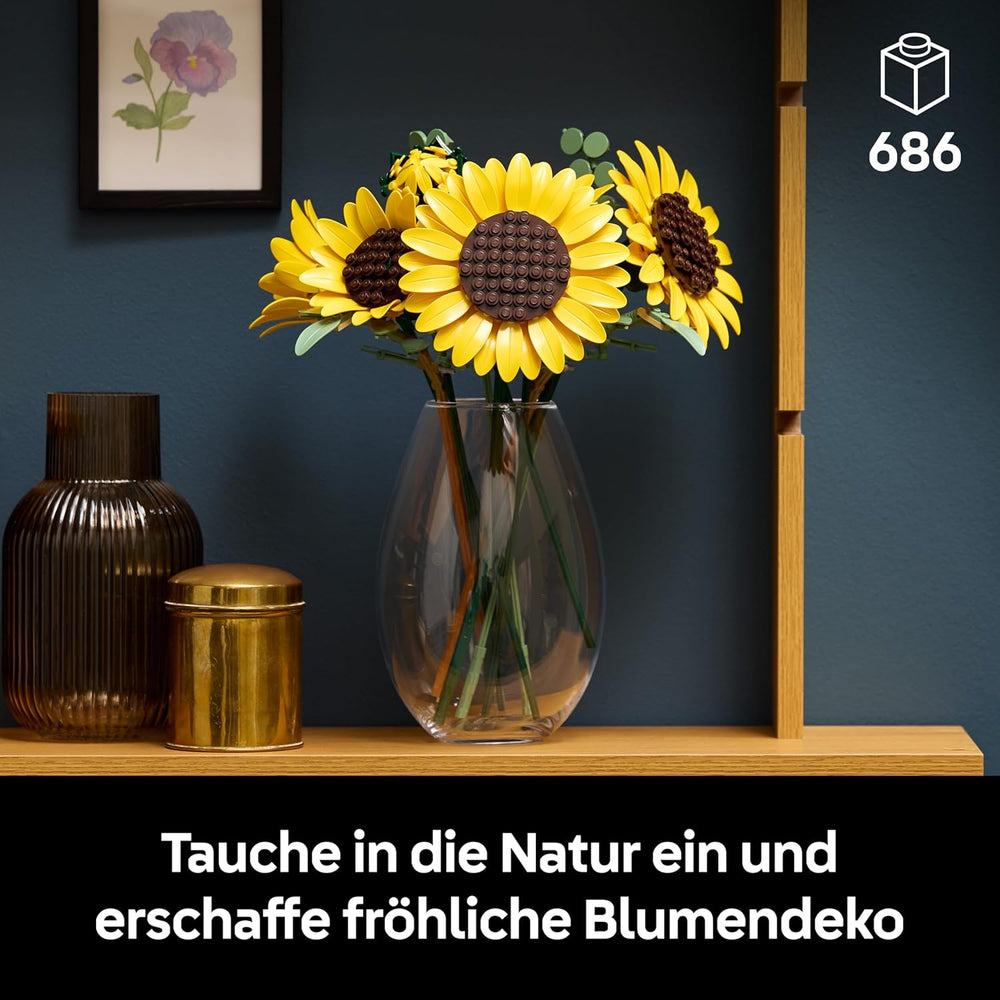LEGO Botanicals Sonnenblumenstrauß - Kunstblumen Set für Erwachsene - Kunstliche Sonnenblumen & Eucalyptuszweige für Deko im Wohn- oder Schlafzimmer - DIY Giftidee für Frauen - 11502