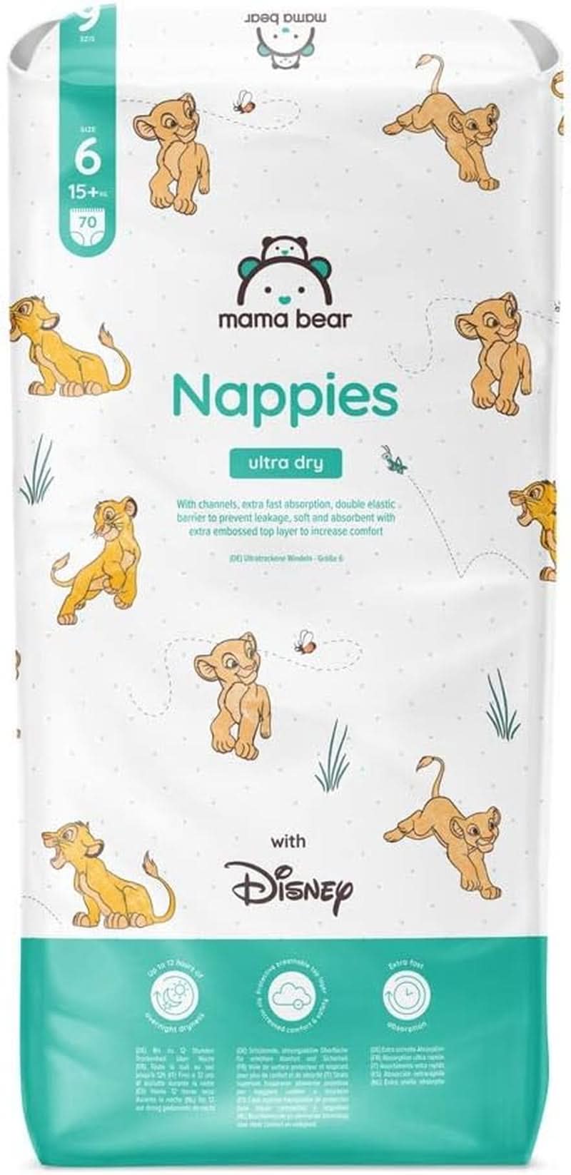 Mama Bear Disney Ultra Dry pelenkák 4-es méretű (8-14 kg), fehér, 84 darabos (1 csomag) Naty Shop 6-os méret (15+kg) egy csomag