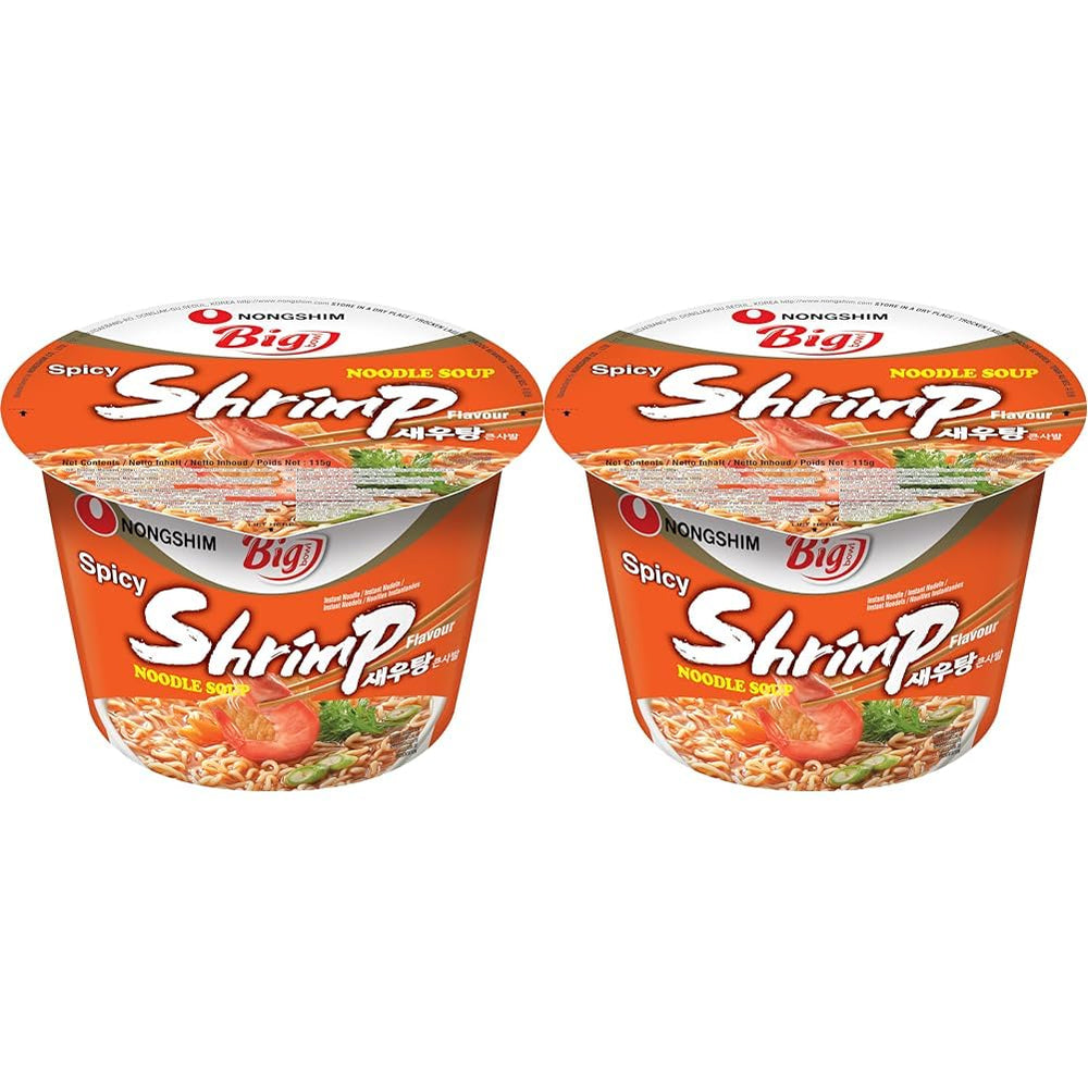 Nong Shim instant tészta garnélával, nagy tál - Koreai ramen leves - Gyors elkészítés - 115 g (1 csomag)