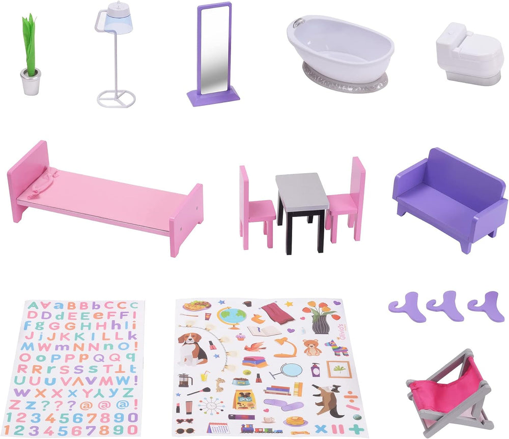 Olivia Little World Big Dreamland Sunset Kortárs Gyermek interaktív fából készült babaház 3 szintes 16 baba bútor kiegészítőkkel Multi TD-13616A Babaházak Naty Shop