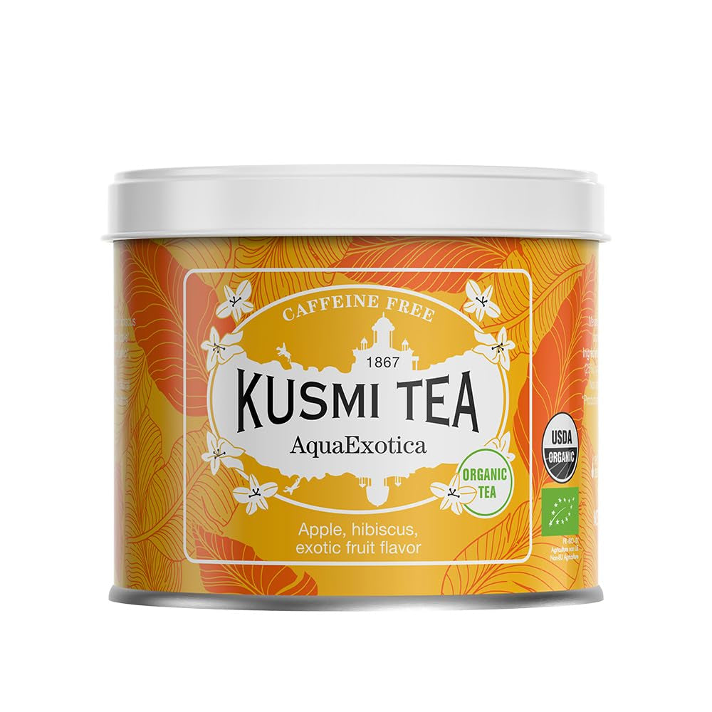 Kusmi Tea - Aquarosa - Ceai de fructe organic cu hibiscus, fructe negre și fructe roșii - Ceai de hibiscus fără cofeină - Cald sau rece - Ceai vrac - Cutie metalică de 100 g - Cantitate pentru aproximativ 50 de cești