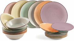 2197966 Set de veselă Baita Watercolor, 18 piese, gresie pictată manual, 6 blaturi diferite