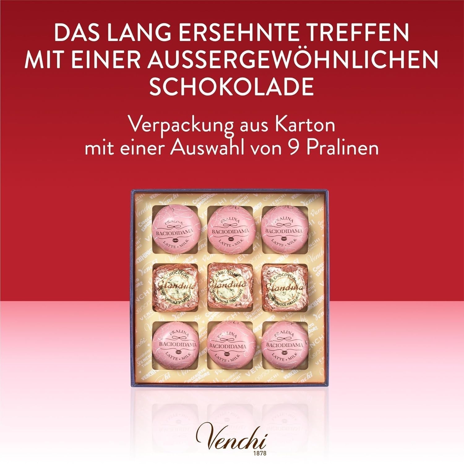 Venchi - Cutie cadou cu 9 bomboane de ciocolată Baciodidama și Vegan Chocoviar Gianduia, fără gluten, Valentine's Day Collection Bomboane de Ciocolata Naty Shop