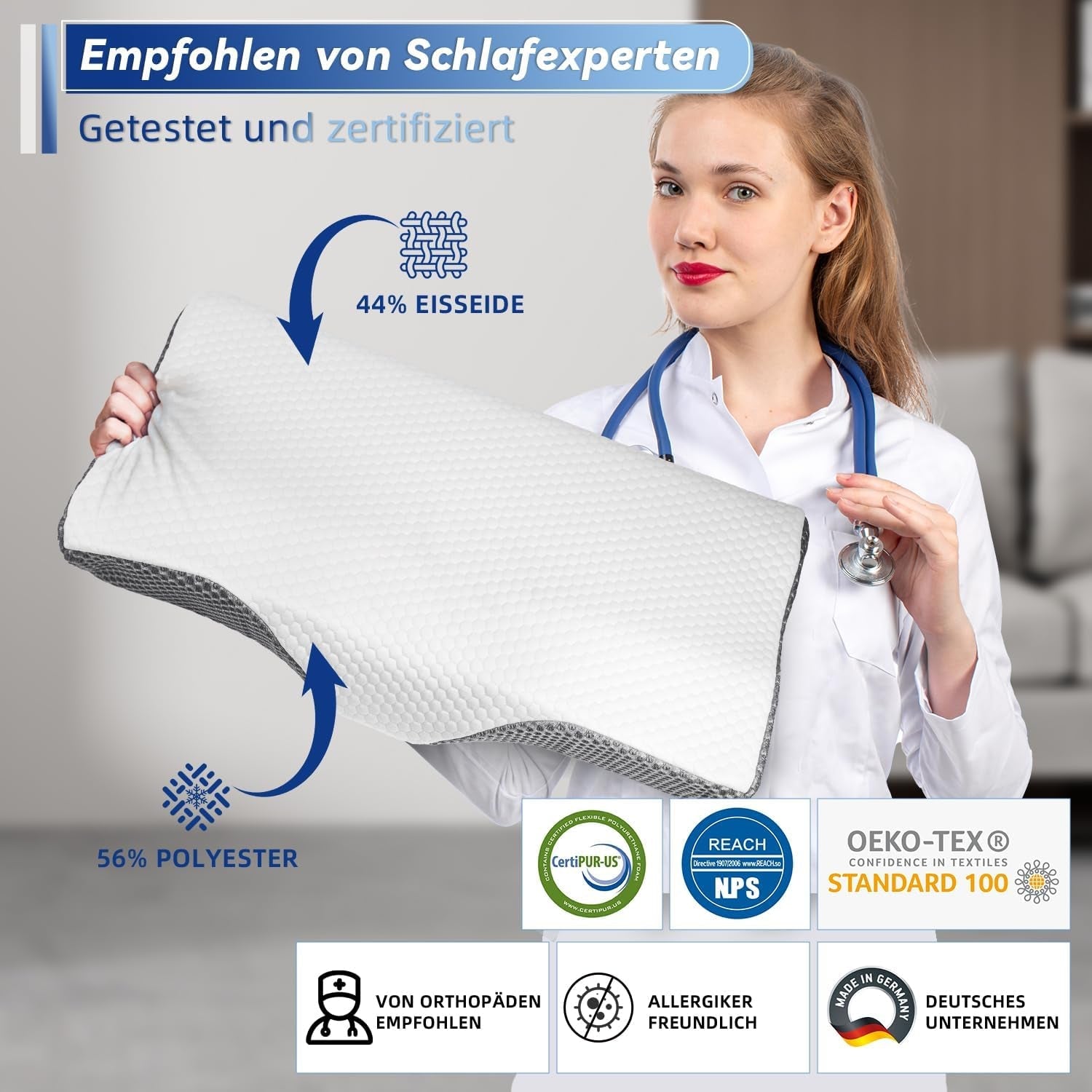 Pernă pentru dureri de gât, pernă ergonomică ortopedică pentru gât, pernă din spumă de memorie pentru părți, spate și abdomen, pernă anti-sforăit pentru bărbați femei (62 * 34.5 * 12/8CM) Perne ortopedice cervicale Naty Shop