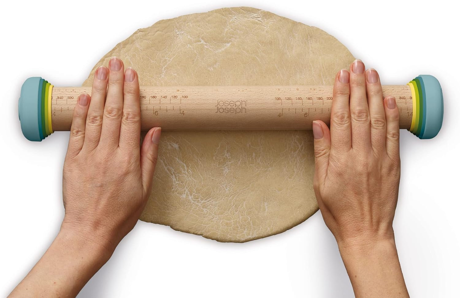 Joseph Joseph Duo Nudelholz és Einstellbare Teigdicke, Back- und Teigroller, Buchenholz, Mehrfarbig, Opal