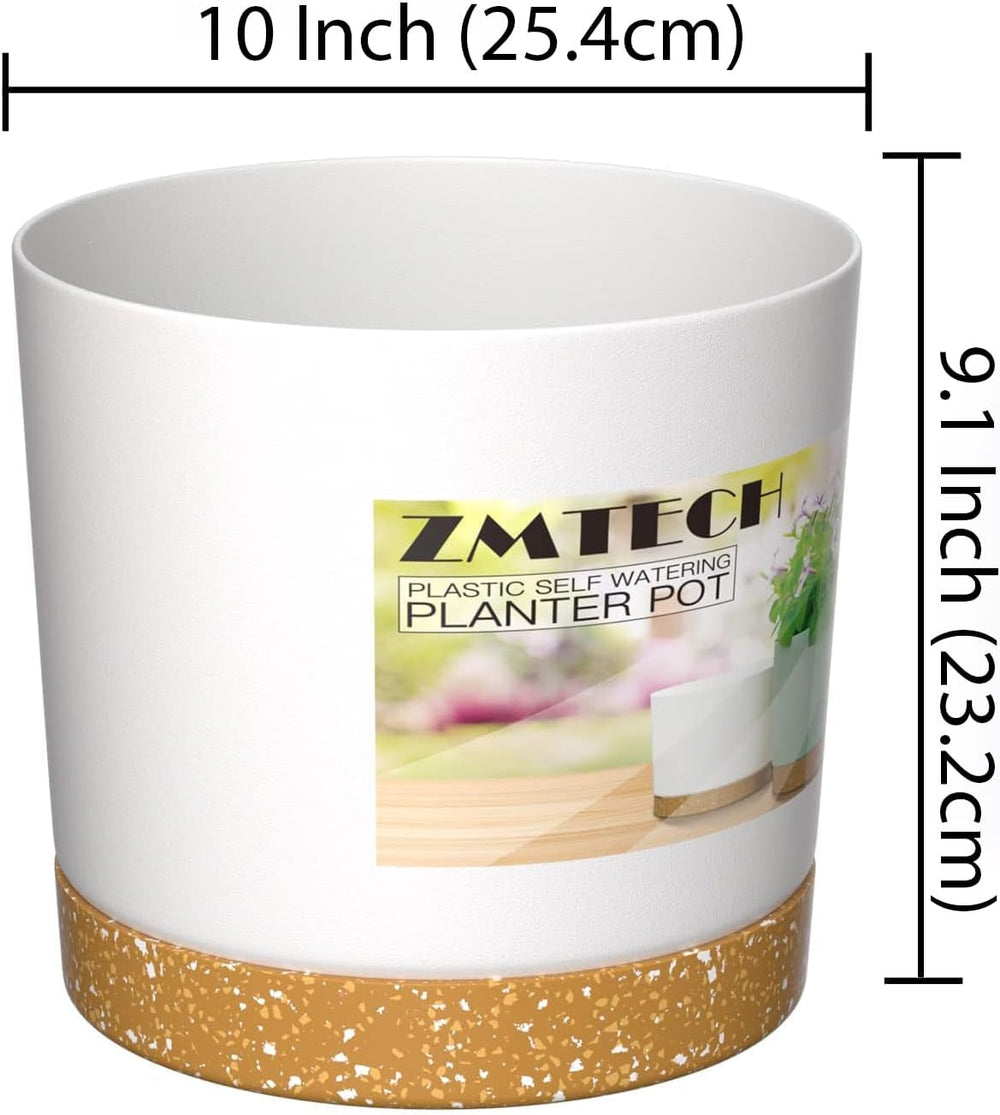 Ghiveci de flori ZMTECH cu diametrul de 25 cm pentru plante de apartament, ghivece de flori din plastic cu farfurie și găuri de drenaj, ghivece rotunde pentru plante de interior și exterior (set de 2, alb)
