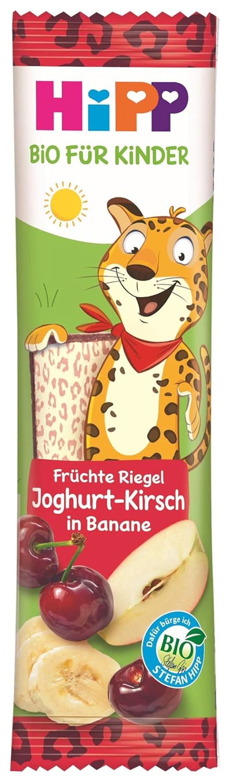 Bio Hipp Fruit-Friend Leopard szelet, joghurt-meggy banánpürében, 22 x 23g Anya és Gyermek Naty Shop 22 x 23 gramm Joghurt, cseresznye banánpürében