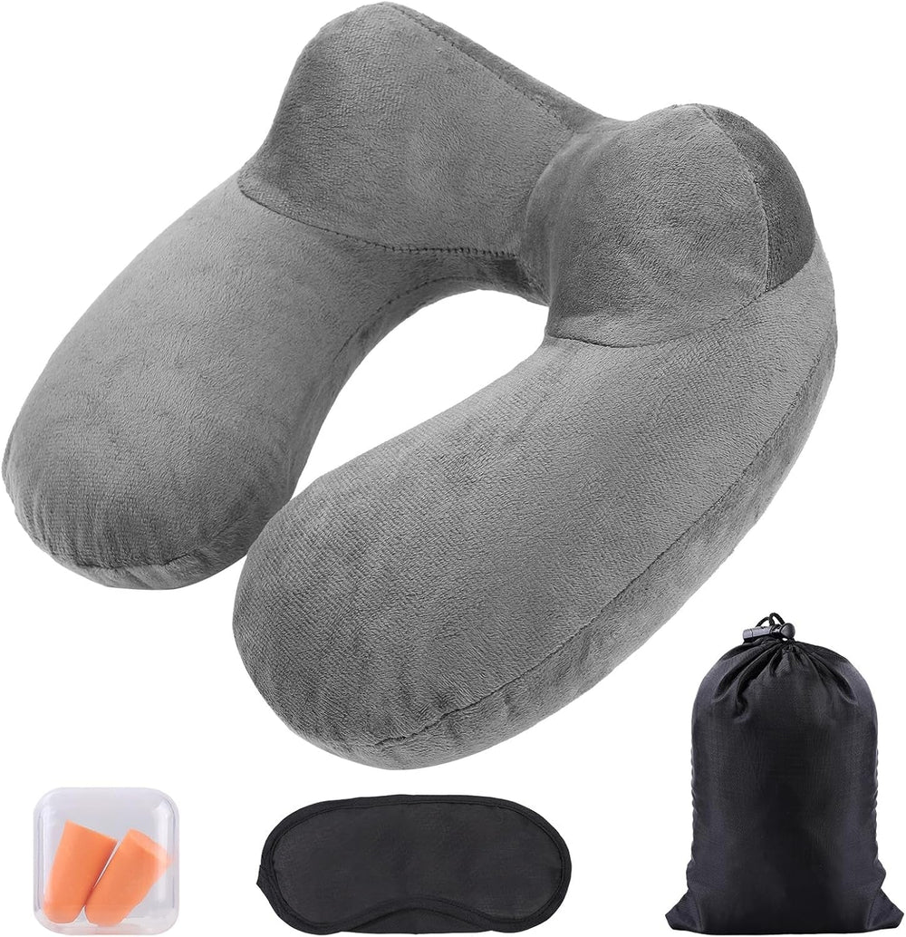 Aiqinu Pernă gonflabilă pentru gât Pernă de călătorie, Compact Quick Neck Pillow gonflabil cu capac de pernă lavabil pentru călătorii cu mașina, avionul, trenul, biroul, familia Perne calatorie Naty Shop Gri
