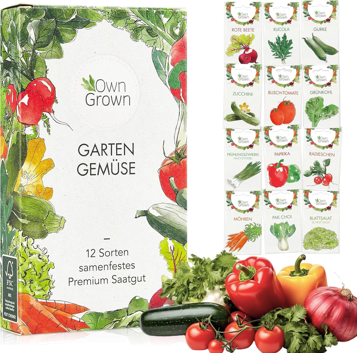 Saját termesztésű zöldségmag készlet - 12 Pflanzensemen Sorten für Hochbeet und Garten - Praktische Box mit Gemüsesamen für den Anbau Frischer Ernte zu Hause - Ideal für Gartenliebhaber