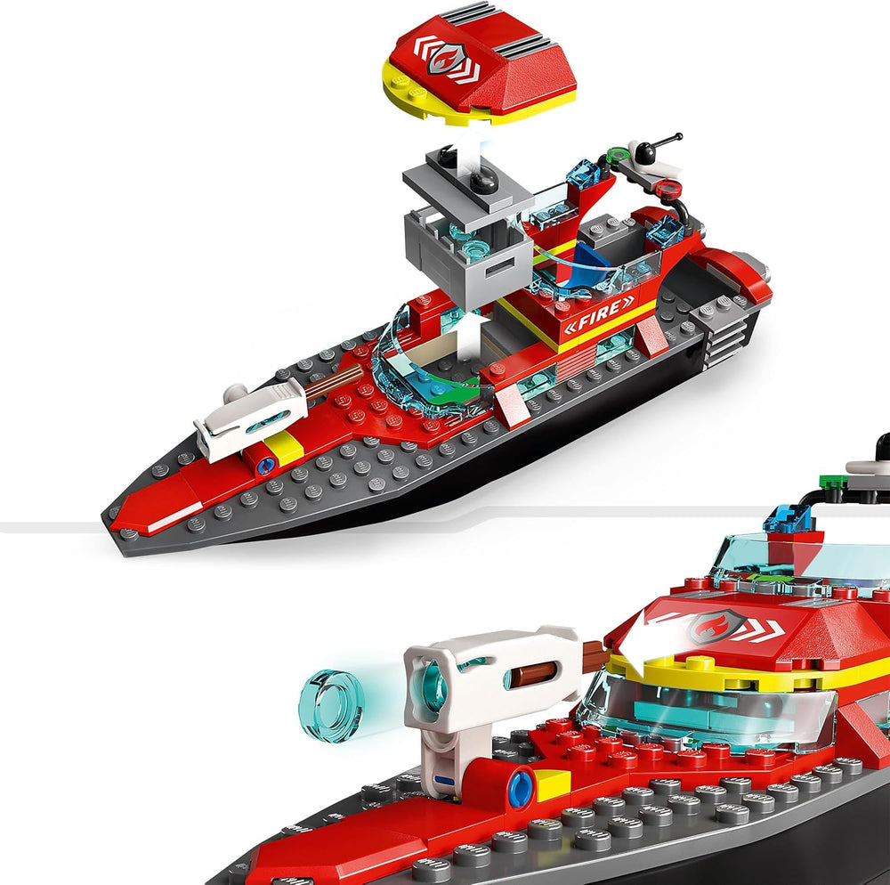 LEGO 60373 City Feuerwehrboot, Spielzeug, das im Wasser wimmt, mit Rennboot, 3 Minifiguren und Jetpack, Feuerwehr-Boot-Spielzeug Geschenkide für Jungen und Mädchen ab 5 Jahren