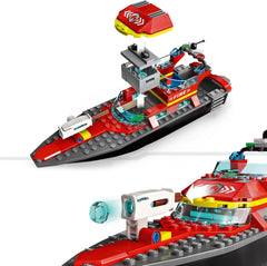 LEGO 60373 City Feuerwehrboot, Spielzeug, das im Wasser wimmt, mit Rennboot, 3 Minifiguren und Jetpack, Feuerwehr-Boot-Spielzeug Geschenkide für Jungen und Mädchen ab 5 Jahren