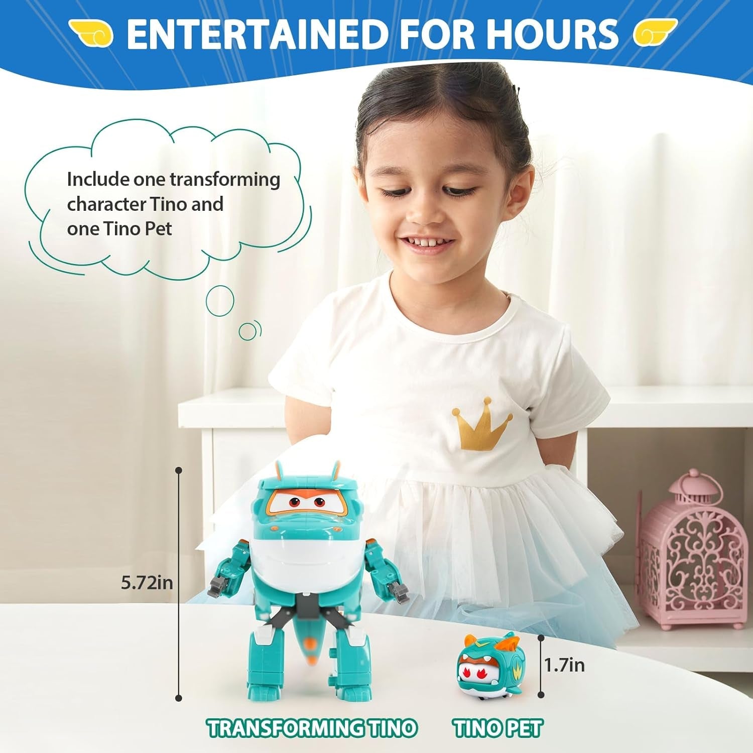 Super Wings EU770447 - Transforming Tino & Pet, átalakító játékfigura kb. 14,5 cm és kb. 4,3 cm, 3 éves kor felett Akciófigurák Naty Shop