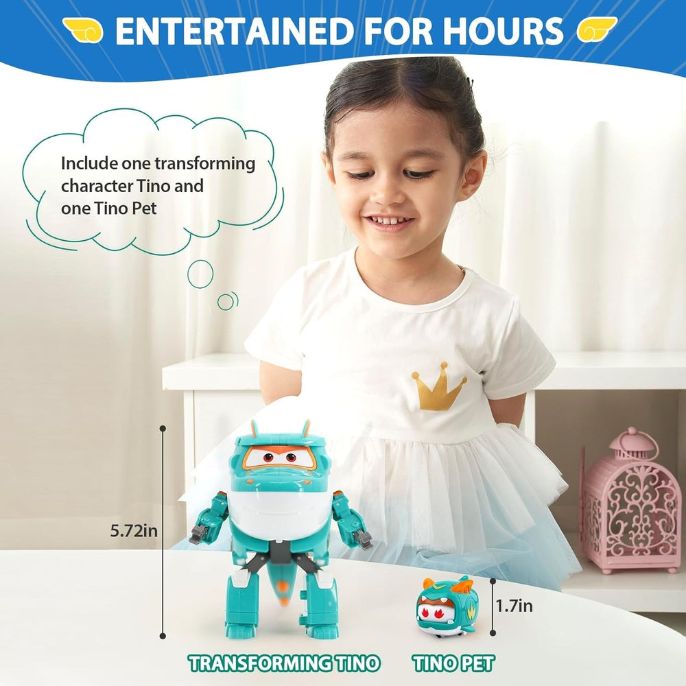 Super Wings EU770447 - Transforming Tino & Pet, átalakító játékfigura kb. 14,5 cm és kb. 4,3 cm, 3 éves kor felett Akciófigurák Naty Shop