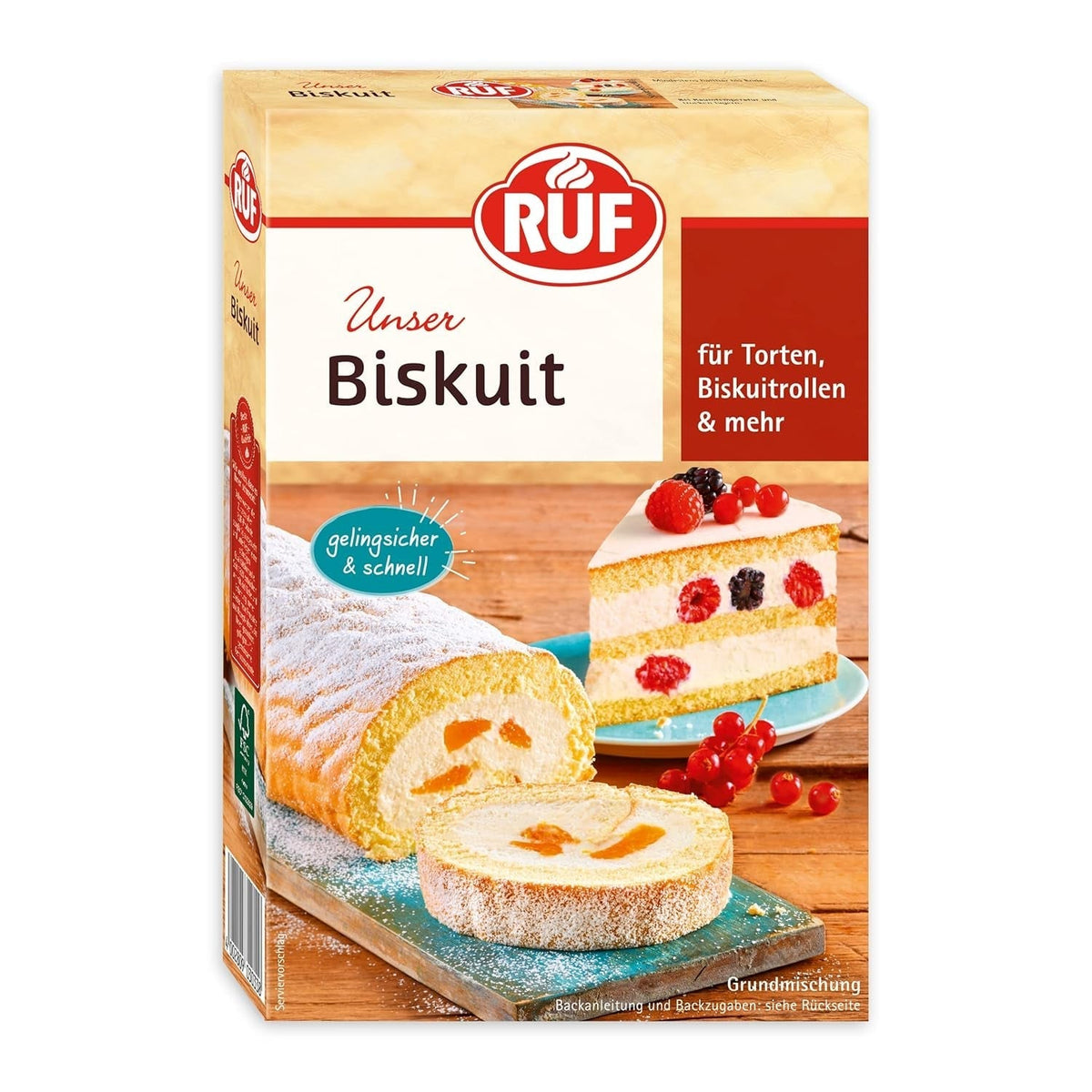 RUF Biskuit Teig, Backmischung Für Einen Saftigen Biskuitteig, Gelingsicher Und Schnell Zuberitet, Zur Herstellung Von Biskuitrollen, Biskuitkuchen Oder Tortenboden, 1 X 250G Naty Shop Bikuit Biskuit