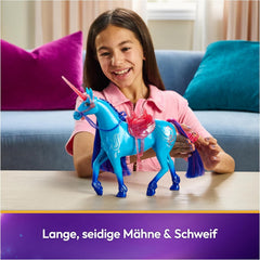 Unicorn Academy Einhorn River - 28 cm groß, Original-Einhorn von Isabel zur Netflix-Serie, mit echter Mähne und Schweif, abnehmbarem Zaumzeug und Sattel sowie Bürste, für Kinder ab 4 Jahren