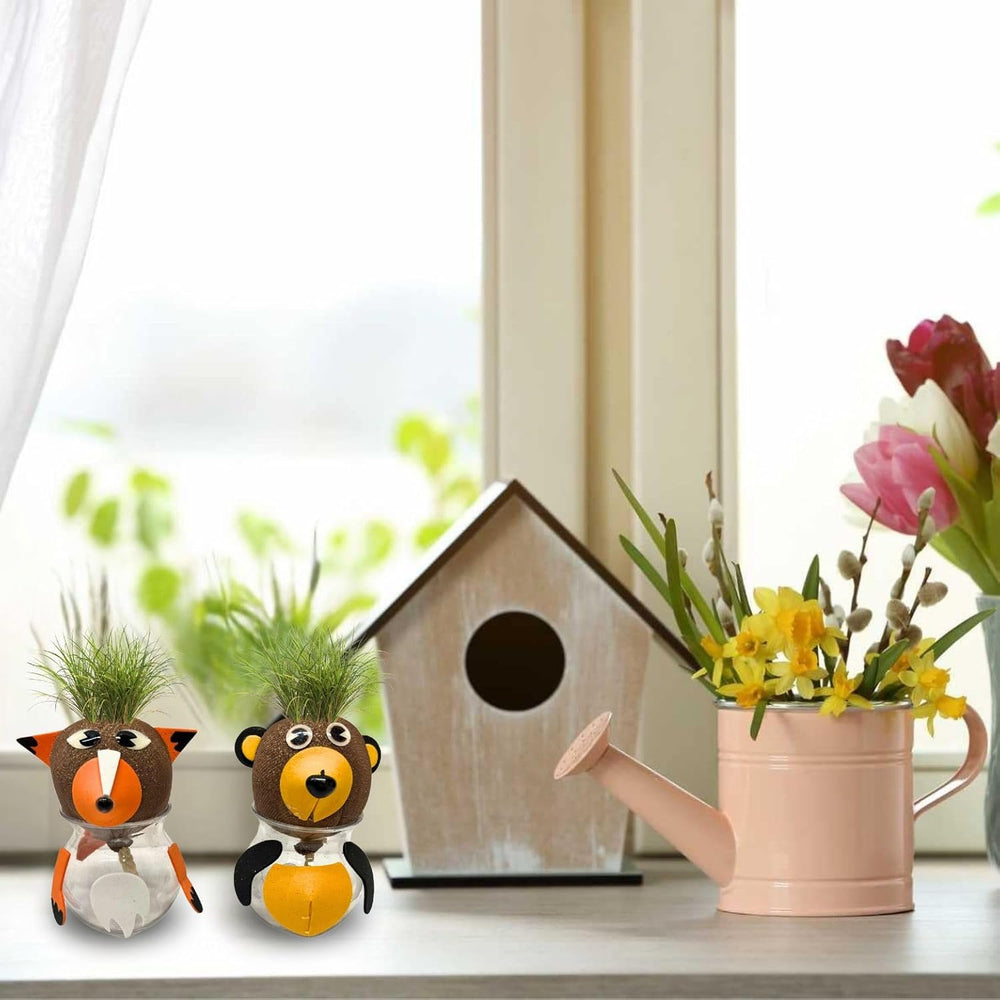 Bada Bing Graskopf 4er készlet incl. Wasserbehälter Waldtiere DIY Tiere – Rasenkopf Tierkopf mit Rasensamen – Experiment für Kinder – Spaß mit Lerneffekt – Geschenk Mitbringsel Kindergeburtstag Mitgebsel