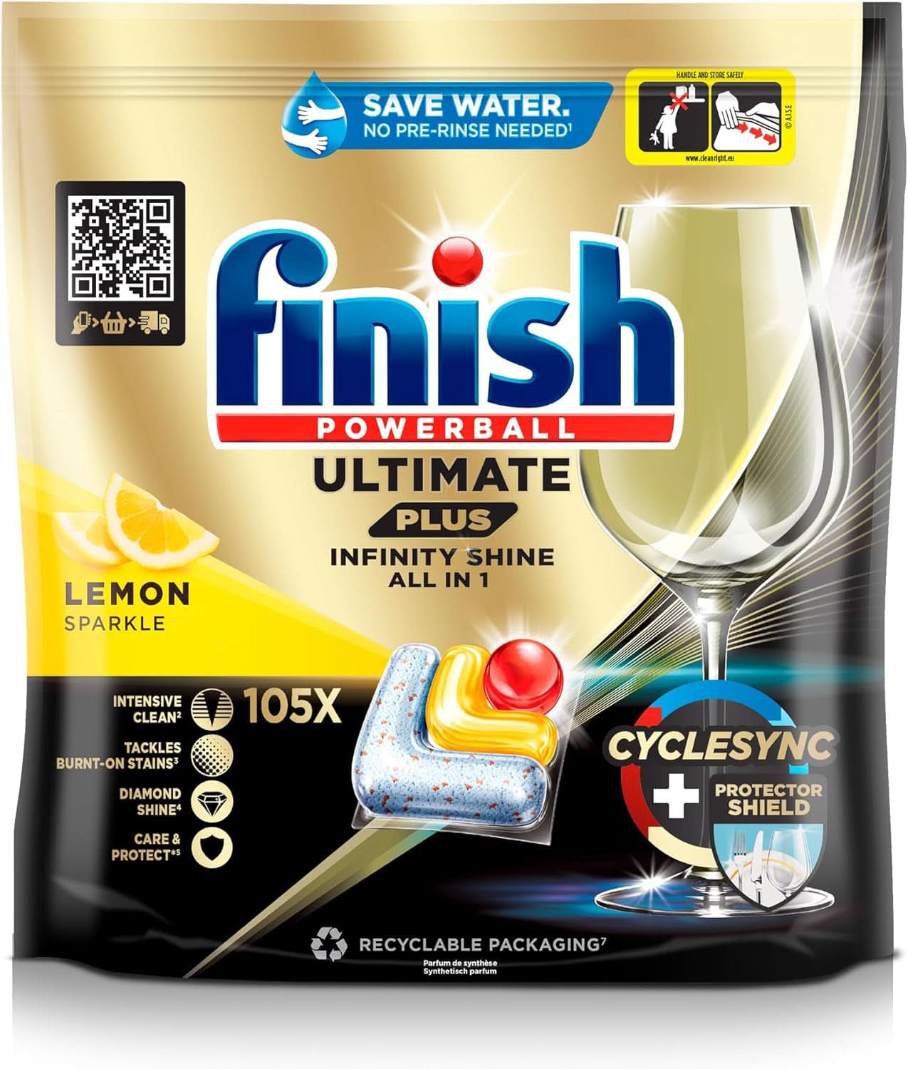 Finish Ultimate plus Infinity Shine Citrus mosogatógép fülek - Tabletta mosogatógéphez, intenzív tisztítás - 105 kapszula, citrom Naty Shop