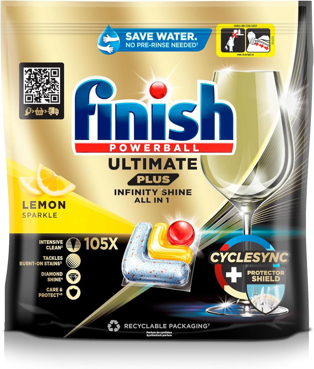Finish Ultimate plus Infinity Shine Citrus mosogatógép fülek - Tabletta mosogatógéphez, intenzív tisztítás - 105 kapszula, citrom Naty Shop