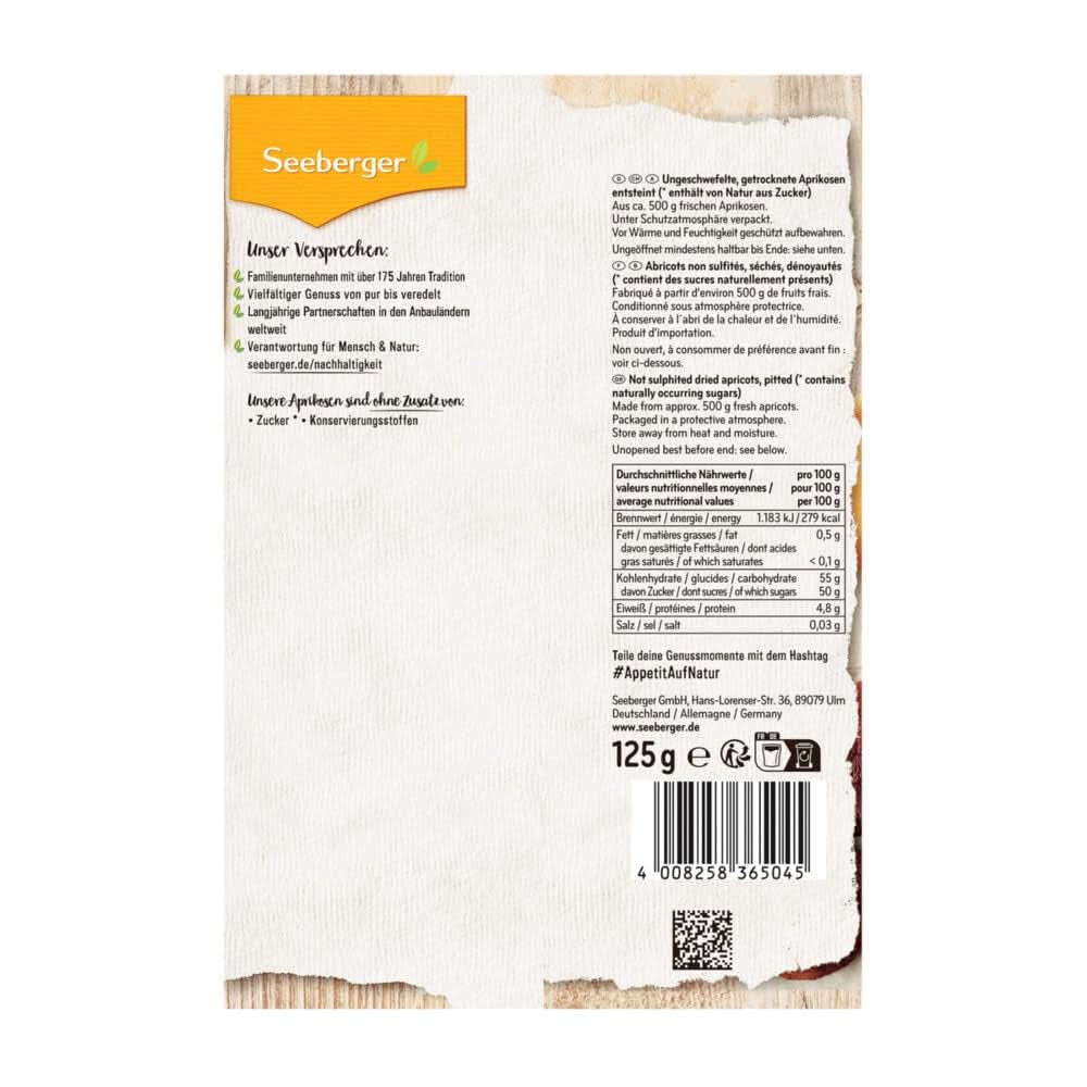 Seeberger Kezeletlen szárított sárgabarack, édes-gyümölcsös ízzel - hozzáadott cukor nélkül, 13 x 125 gramm Aszalt termékek Naty Shop