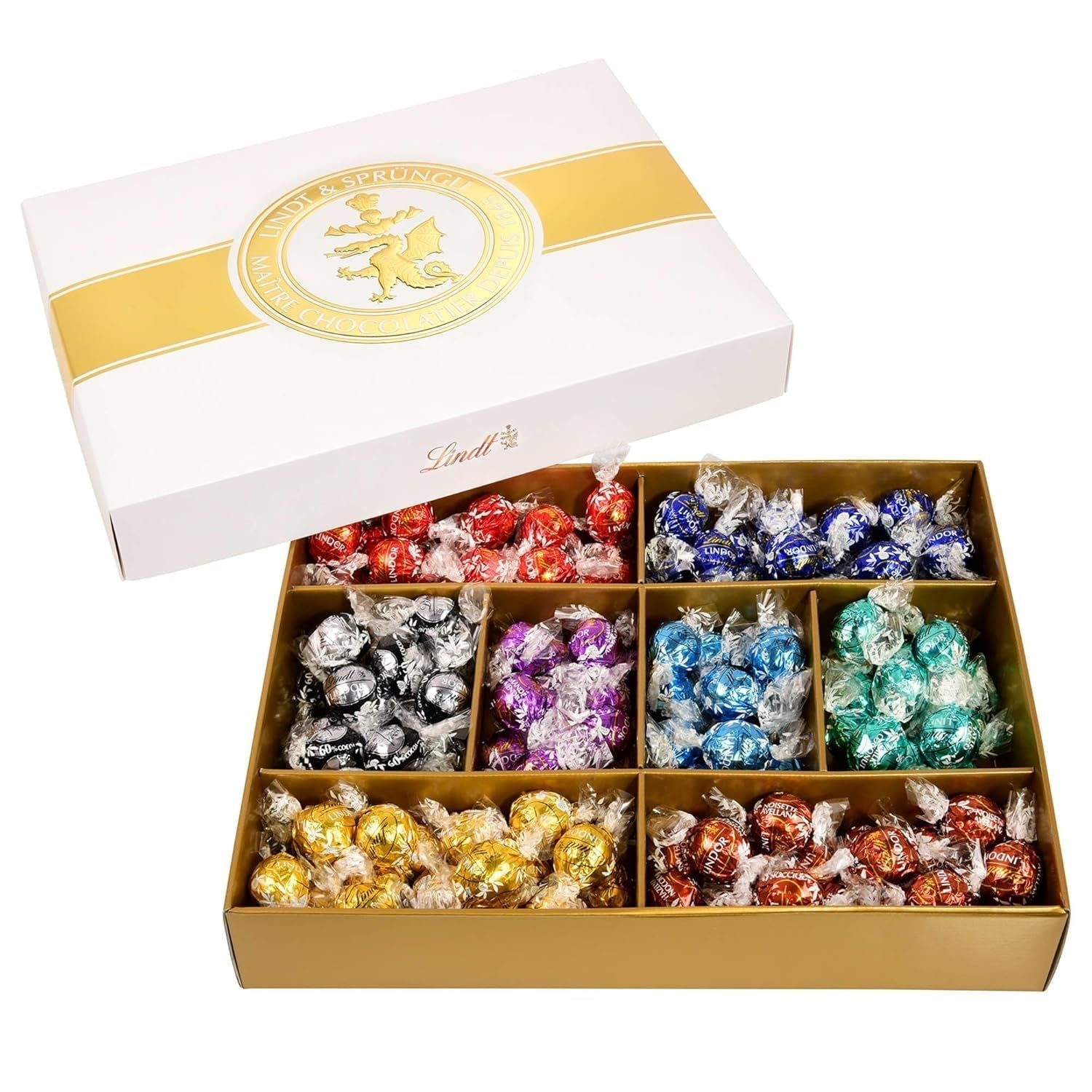 Lindt Schokolade LINDOR Und ROULETTE Mischung | 1473 G| Kugeln Mit Zartschmelzender Füllung Sowie Köstliche | 8 Rendezés | Pralinengeschenk | Schokoladengeschenk | Großpackung Chocolates Naty Shop Lindor Classic Box Single