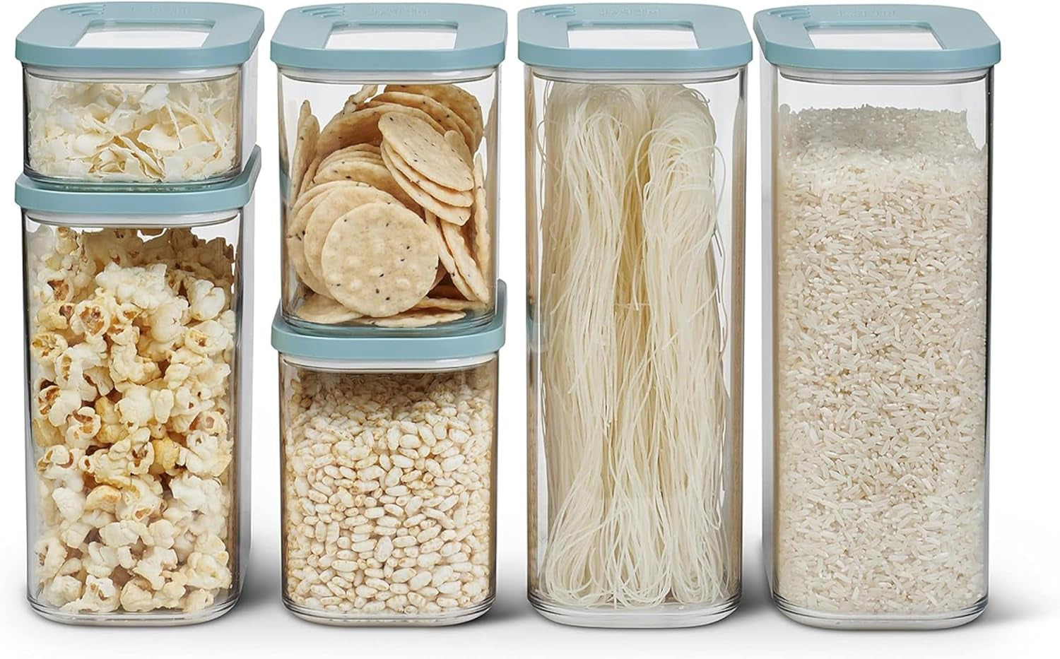 Mepal set de 6 borcane de depozitare cu capace - Recipiente dreptunghiulare pentru alimente - Organizator de bucătărie din plastic - Recipiente de depozitare etanșe - 2x 2000 ml, 2x 1000 ml, 1x 1500 ml & 1x 425 ml - Alb Cutii depozitare alimente Naty Shop Verde nordic Set de 6 piese