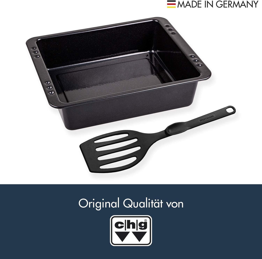 Chg SET 341-46-60 Extra Tiefe Ofenform (7,0 cm) "Emaille" Mit Profi-Pfannenwender", Schwarz Gesprenkelt Sütőformák és tálcák Naty Shop