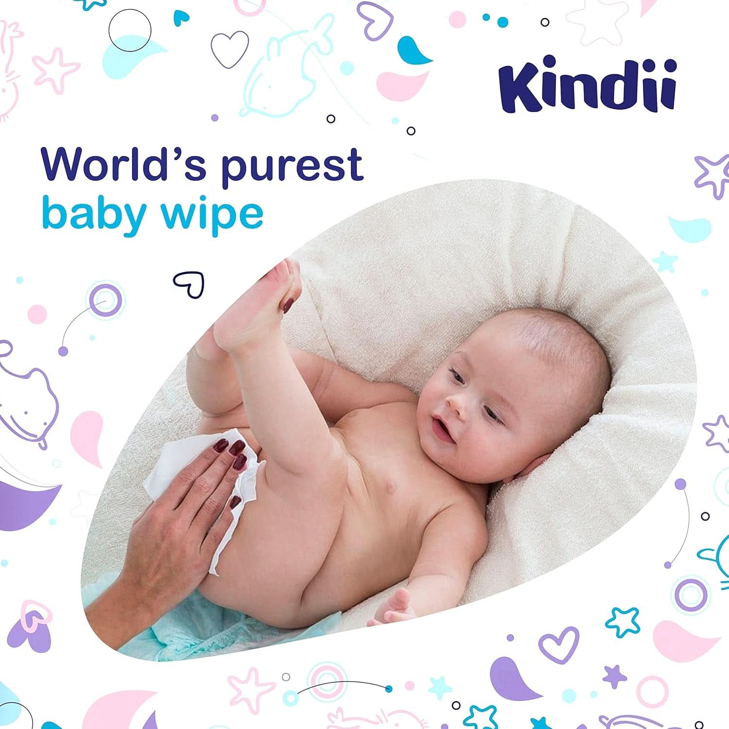 Kindii Feuchttücher Für Babys Und Kinder Pure Water 99% - 99%Ige Zusammensetzung Auf Wasserbasis - Allantoin - Unparfümiert - Dermatologisch Getestet - Für Empfindliche Haut - 720 Stück - 12X60 Stück Naty Shop