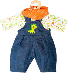 Heless 1115 - Bekleidungs-Set für Puppen im Dino-Design, 3 teilig mit Latzhose, T-Shirt und Halstuch, Größe 28-35 cm