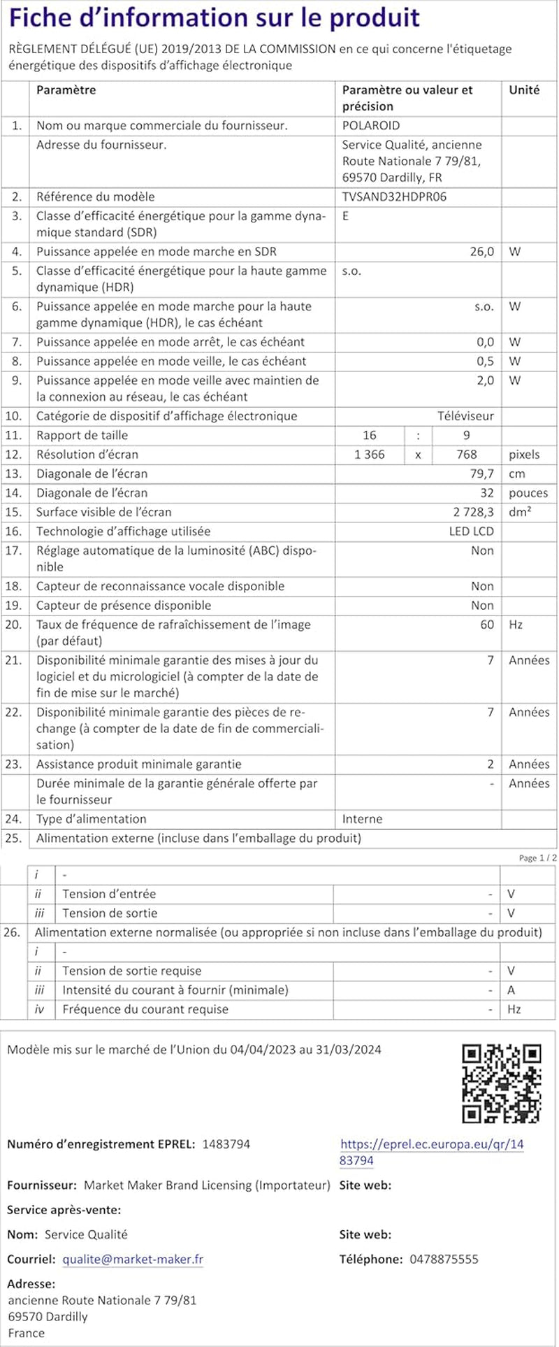 Televizor inteligent Polaroid, Android, 80 cm (32 inch), HD 1366x768, LED, WLAN, Bluetooth, 3 HDMI, 2 USB, Negru