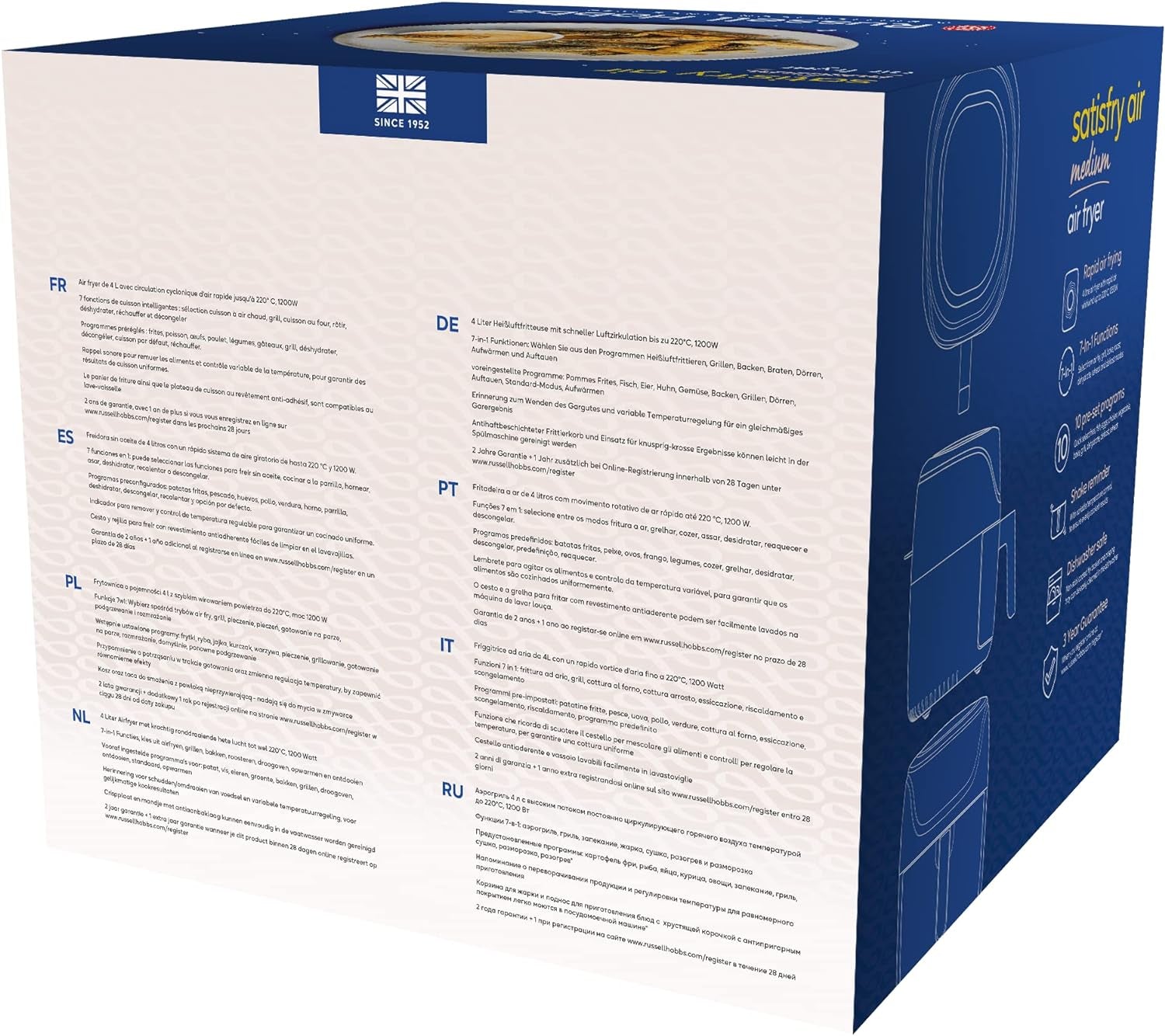 Russell Hobbs Air Fryer L 4L Rapid Airfryer, 7 főzési funkció, 10 program Háztartási gépek Naty Shop