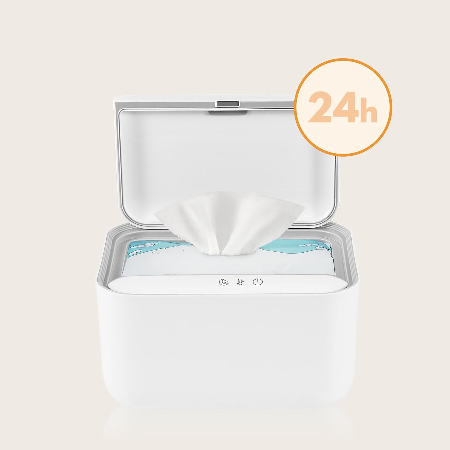 Încălzitor Lionelo BABYBLISS 20W pentru șervețele umede și prosoape mici, 20W pentru bebeluși, lumină de noapte încorporată, 3 setări de căldură, panou tactil, menține șervețelele umede