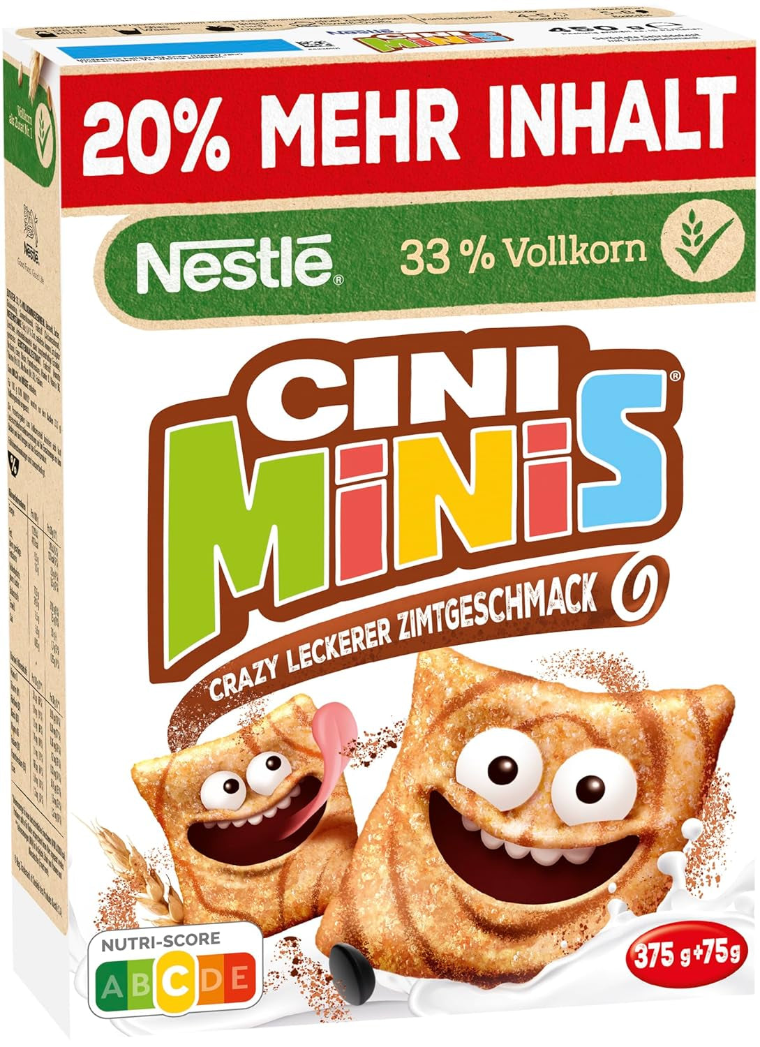 Nestlé CINI MINIS, fahéjas müzli, 37% Vital teljes kiőrlésű gabona, vitaminokkal, kalciummal és vassal, ropogós pehely, 7 db-os kiszerelés (7x375g)