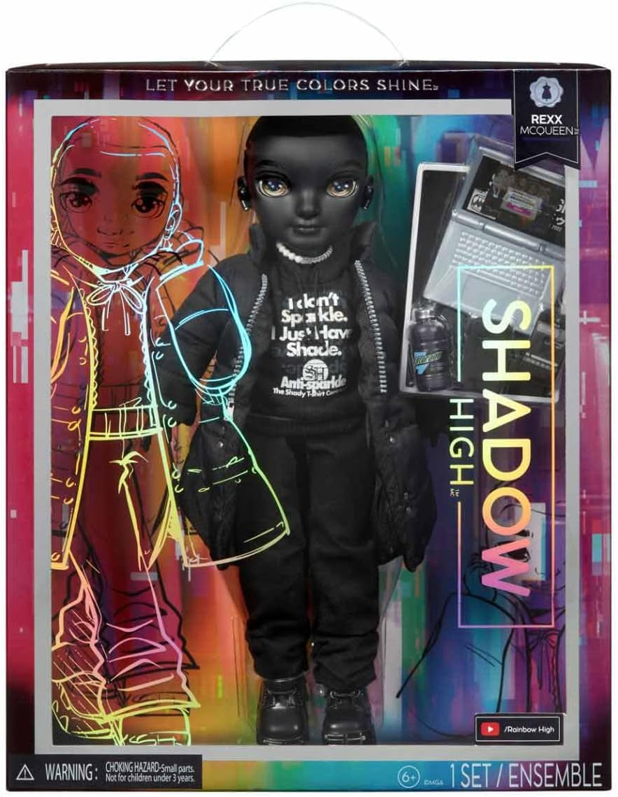 Rainbow High Shadow High - REXX McQueen - Schwarze Modepuppe mit modischem Outfit und mehr als 10 bunten Spielaccessoires - Ideal für Sammler und Kinder von 4-12 Yearren