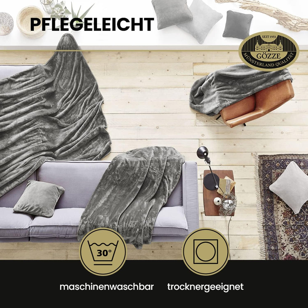 Gözze - Kényelmes takaró Premium Cashmere-Feeling, 500 G/M², 180 X 220 cm - mustáros ágyak és takarók Besuche den GÃ¶zze-Store