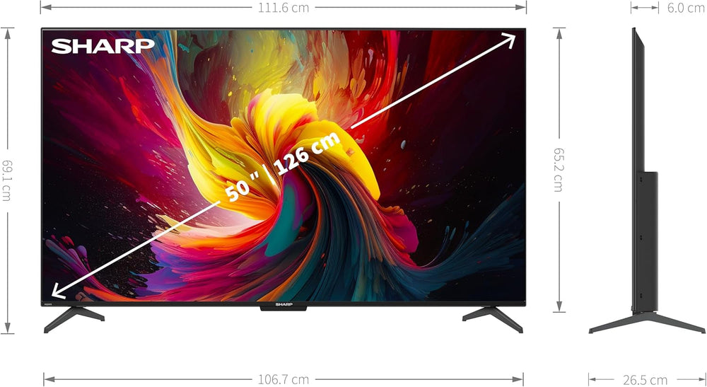 Televizor Android SHARP 50DJ6E, 126 cm (50 inch), 4K Ultra HD, LED TV (Smart TV fără ramă, Harman Kardon), 2023