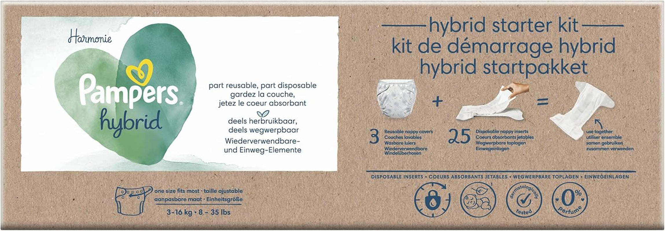 Pampers - Harmony hibrid kezdőcsomag, 3 mosható pelenka + 25 eldobható felső réteg - 1 csomag