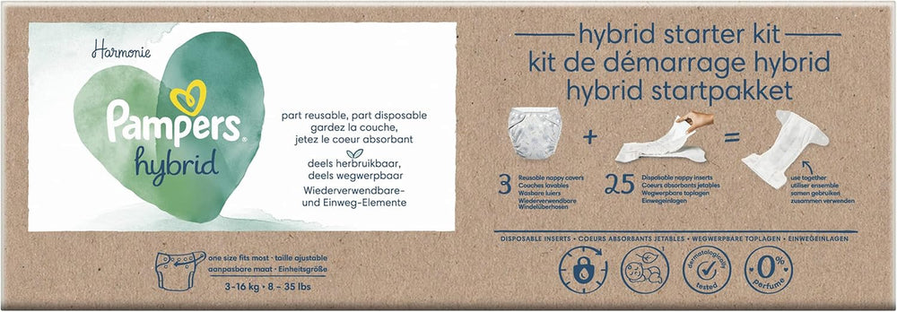 Pampers - Harmony hibrid kezdőcsomag, 3 mosható pelenka + 25 eldobható felső réteg - 1 csomag