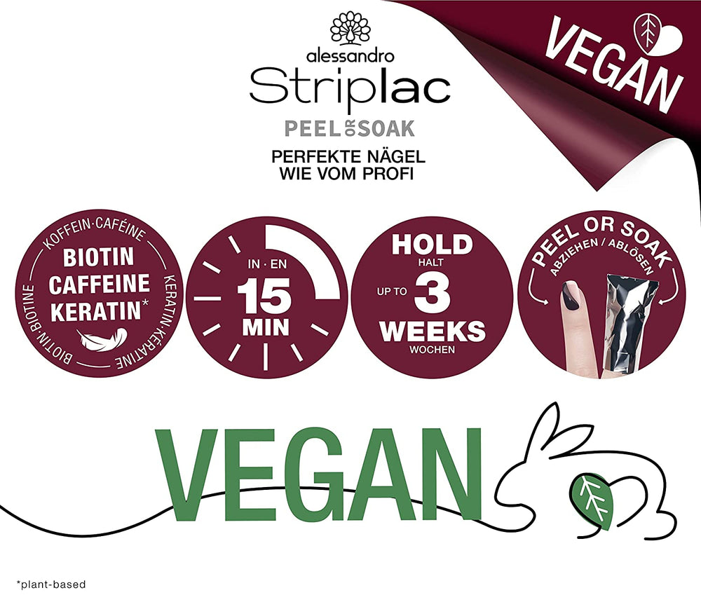 UV körömlakk alessandro Striplac Midnight Black – Finom és tartós – Könnyen eltávolítható a lehúzható eltávolítási technológiának köszönhetően – Vegán és cruelty-mentes – 8 ml