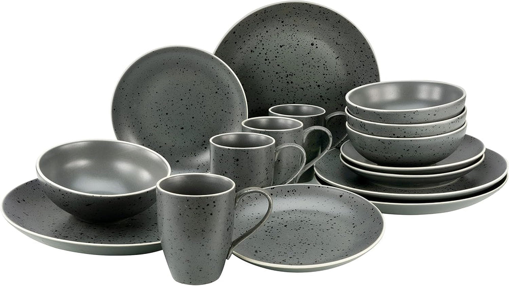Creatable, 22707, Serie Industrial Gold BLACK, 12-Teiliges Geschirrset, Teller Set Aus Steinzeug, Spülmaschinen- Und Mikrowellengeeignet, Qualitätsproduktion Seturi vesela masa Naty Shop Anthrazit Kombiservice 16 Teilig