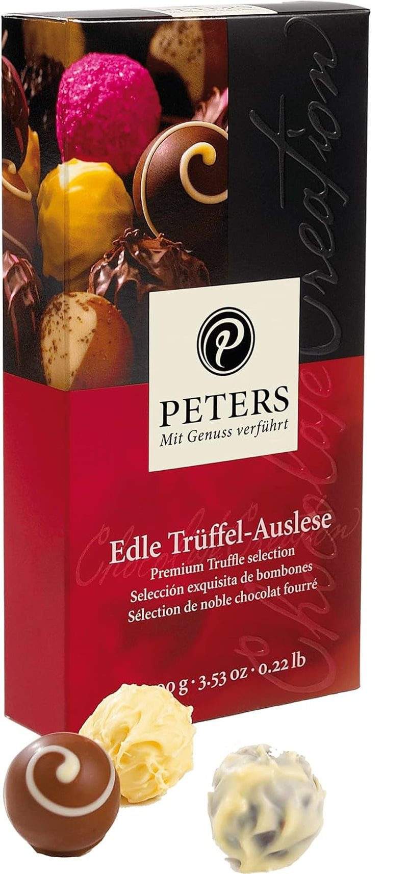 Peters, cutie cadou, amestec de praline cu sau fara alcool Bomboane de Ciocolata Naty Shop 100 grame Selecție de trufe nobile