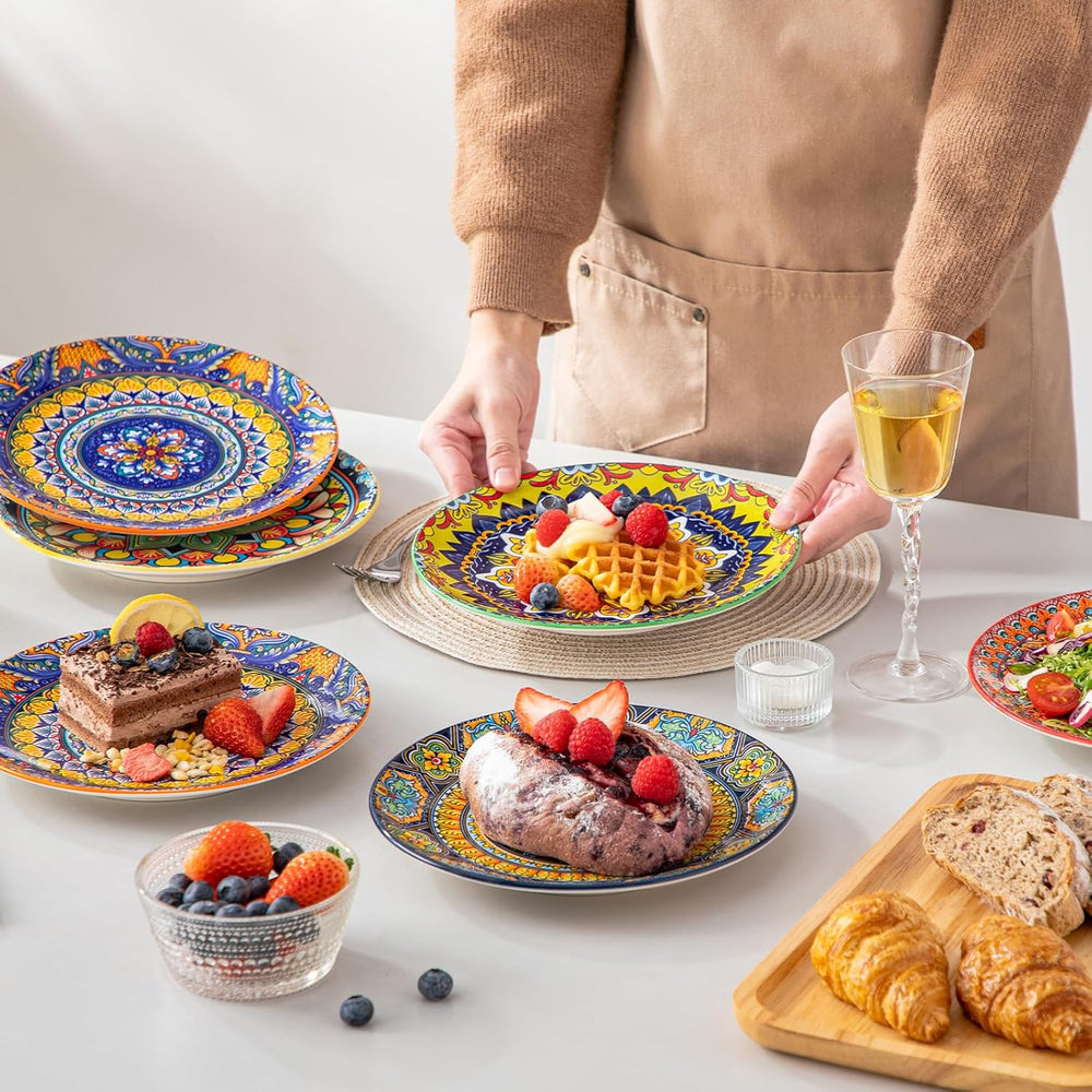 Set de 6 farfurii pentru desert, set de farfurii Vancasso KRVI pentru 6 persoane, Ø 22 cm, potrivit pentru mașina de spălat vase și cuptorul cu microunde, farfurii pentru paste, farfurii pentru micul dejun, farfurii pentru tort