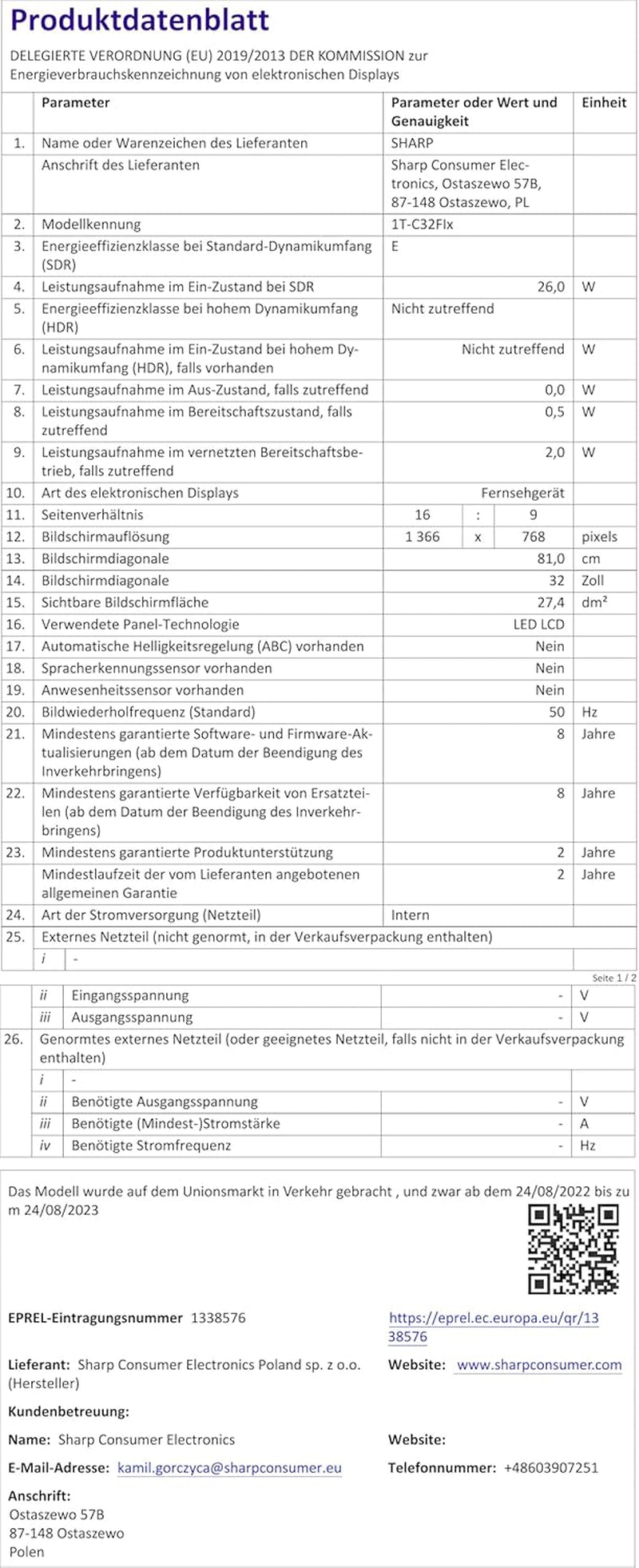 Televizor Android SHARP 32FI6EA, 81 cm (32 inch), HD Ready, cu LED (Asistent Google) [Clasa energetică E]