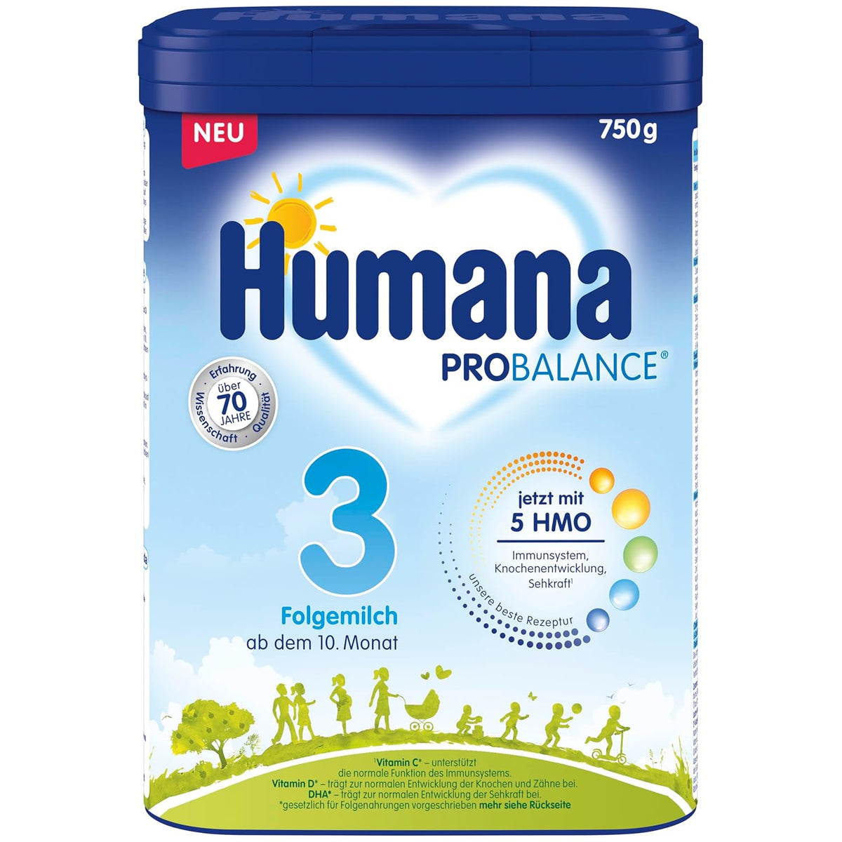 Humana 3 Folgemilch Vorteilspack - 4x750g 5 HMO-val, Natürliche Abwehrkräfte, Optimal für Babies ab dem 10; hónap
