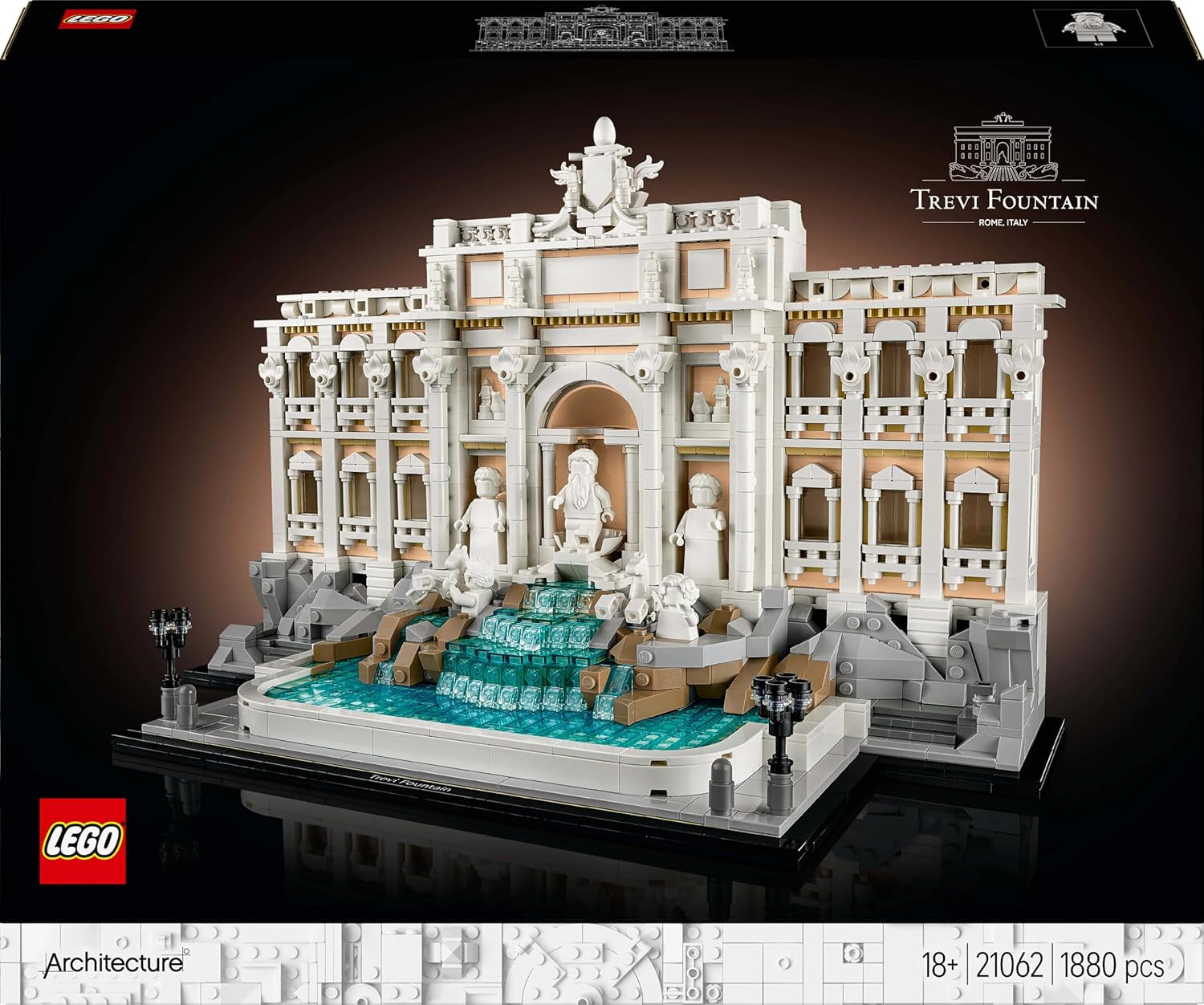 LEGO Architecture Trevi-kút – Róma tereptárgyának modellje minifigurák szobrokkal – irodai és nappali gyűjtemény – ajándék felnőtteknek és az építészet szerelmeseinek 21062 Építőkészlet Besuche den LEGO-Store