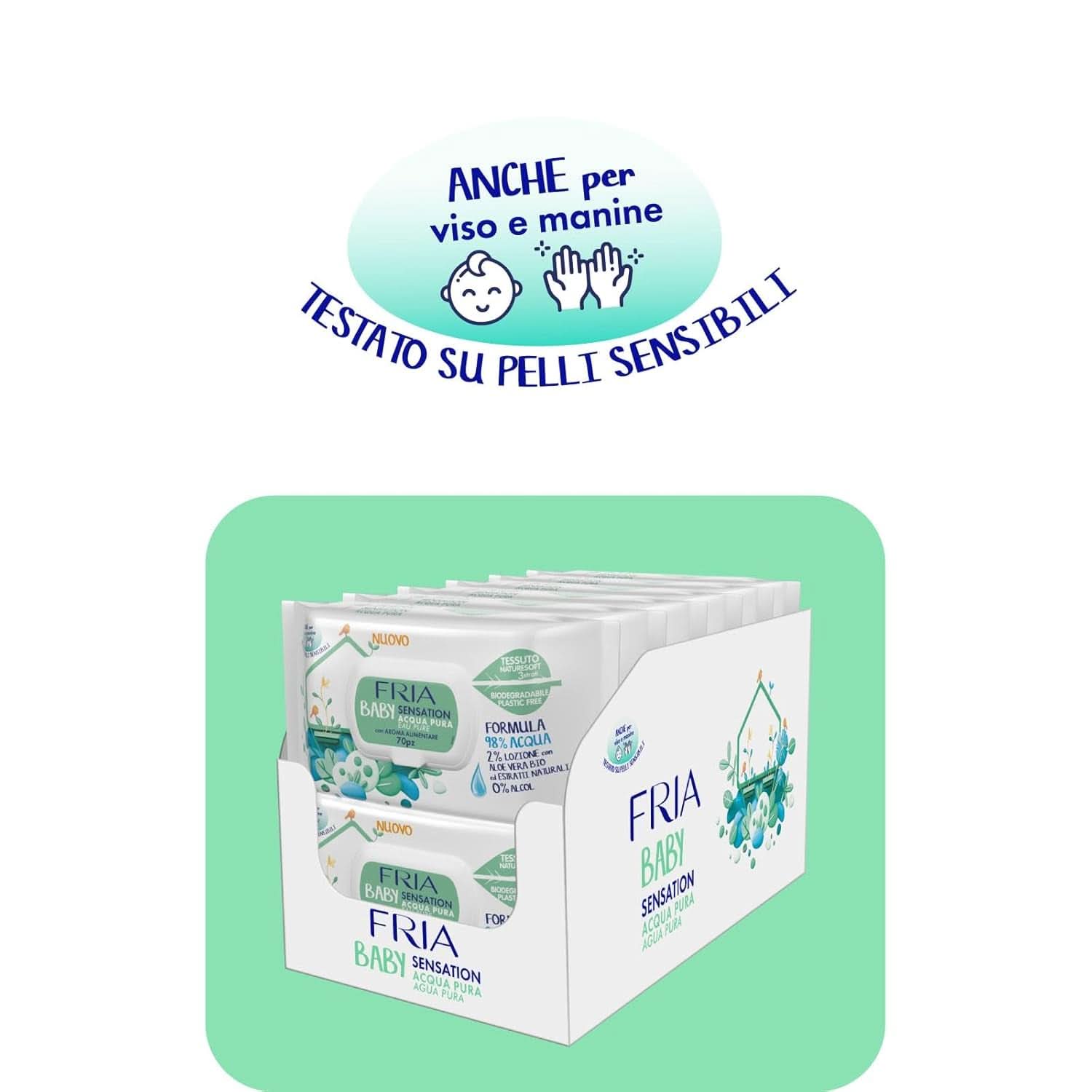 Baby Sensation pelenkázó törlőkendő tiszta vízzel, 98%-ban tisztított víz formula bőrtisztító hatással, bőrgyógyászatilag tesztelt, gazdaságos csomag Baby Wet Wipes Naty Shop