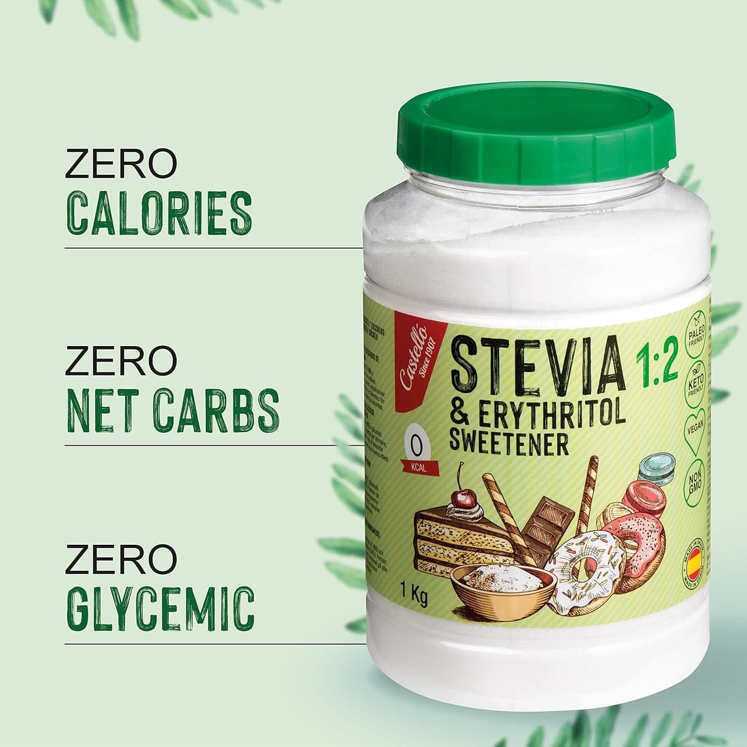Stevia + Eritrit 1:2 édesítőszer, 1G = 2G cukor, 1 kg édesítőszer Naty Shop