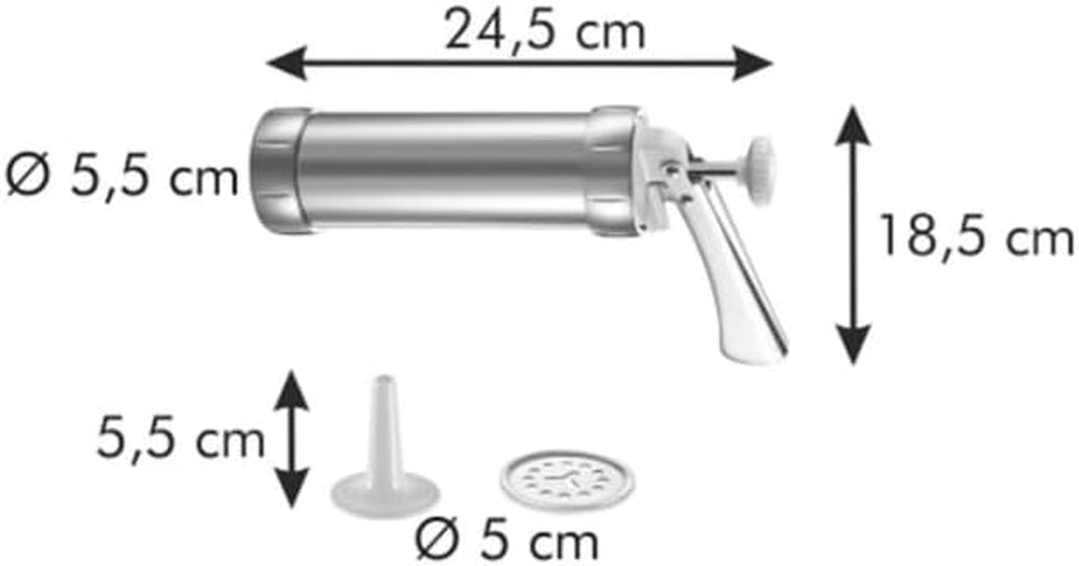 Presă de patiserie din oțel inoxidabil Tescoma DELÍCIA | Versatilitate maximă pentru decorarea fursecurilor și torturilor | 20 de discuri decorative și 4 duze de decorare | Durabilitate și calitate |